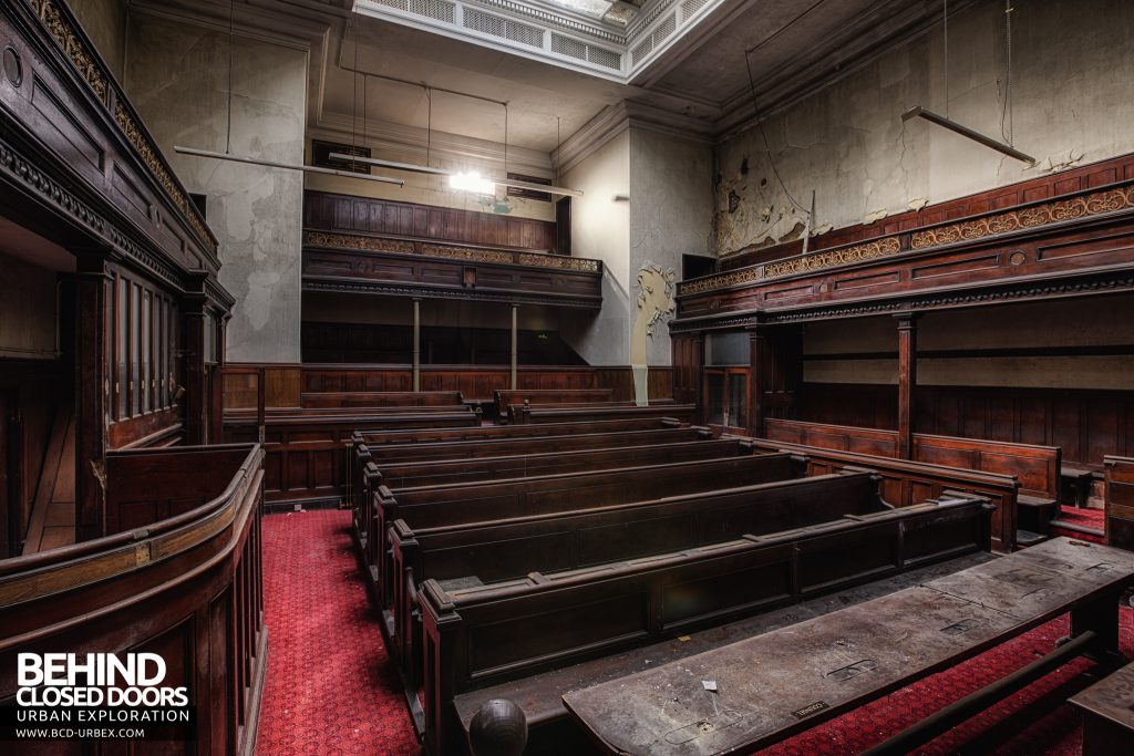 Sheffield Old Town Hall and Crown Courts - Main court room corner view