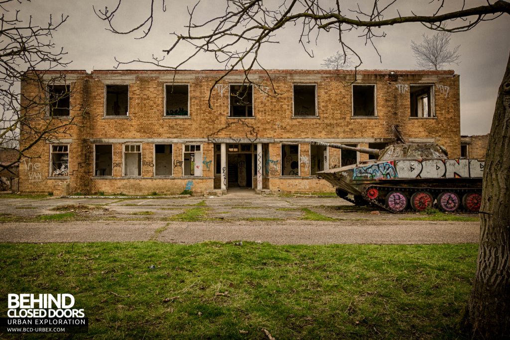 RAF Upwood - Tank in front of building