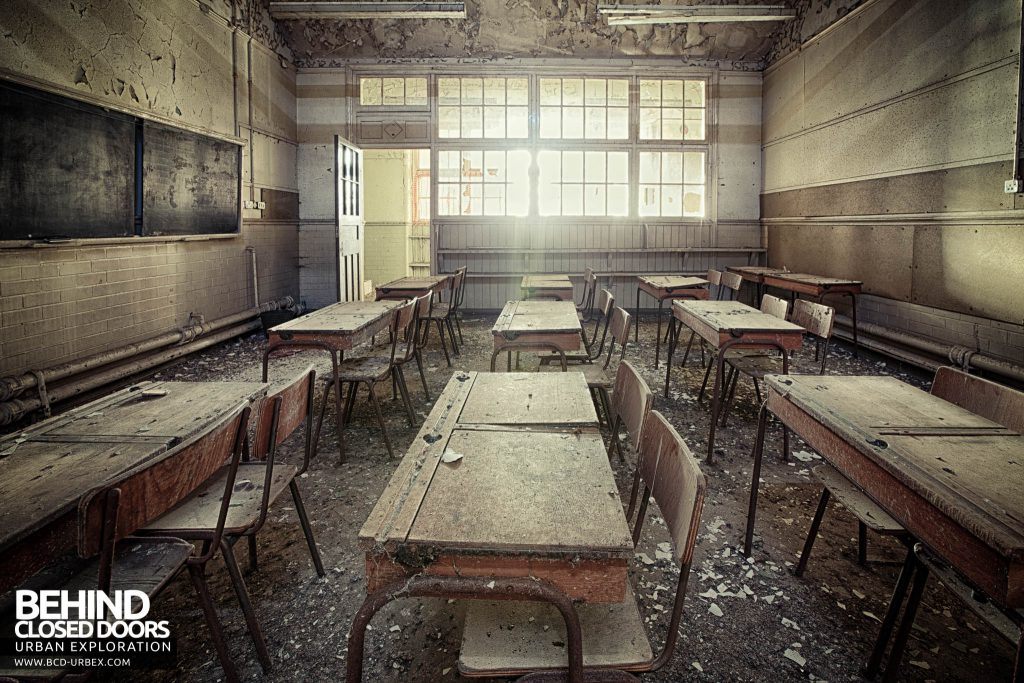 Easington Colliery Primary School - Sunlight floods into a decaying classroom