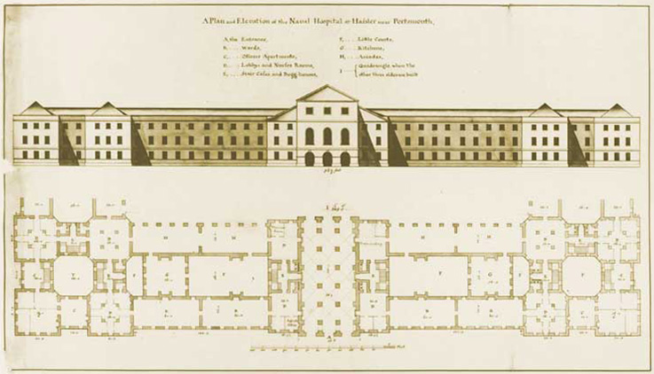 Royal Hospital Haslar - Front elevation and plan
