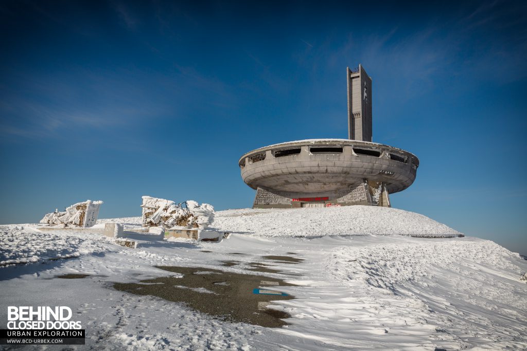 Buzludzha - Snow covered road leading up to the building