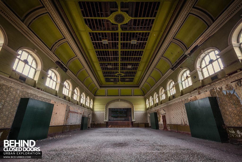 High Royds Asylum - Main hall with yellow ceiling