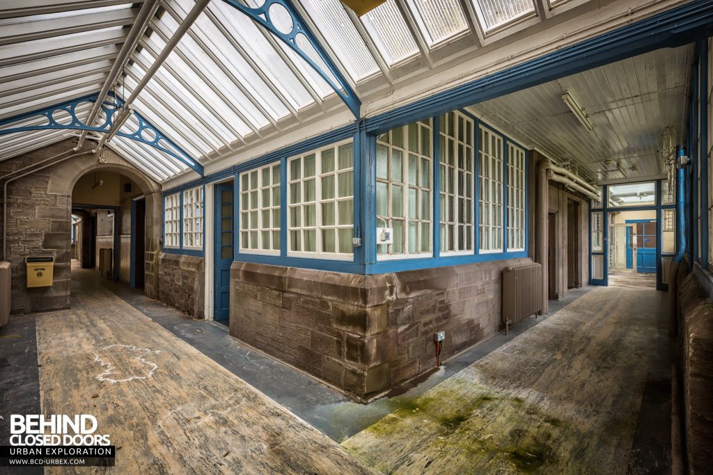 Sunnyside Asylum, Montrose - Split view of glass walkway corridor