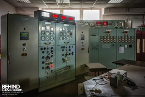 Spondon H Control Room - Control panels still lit up