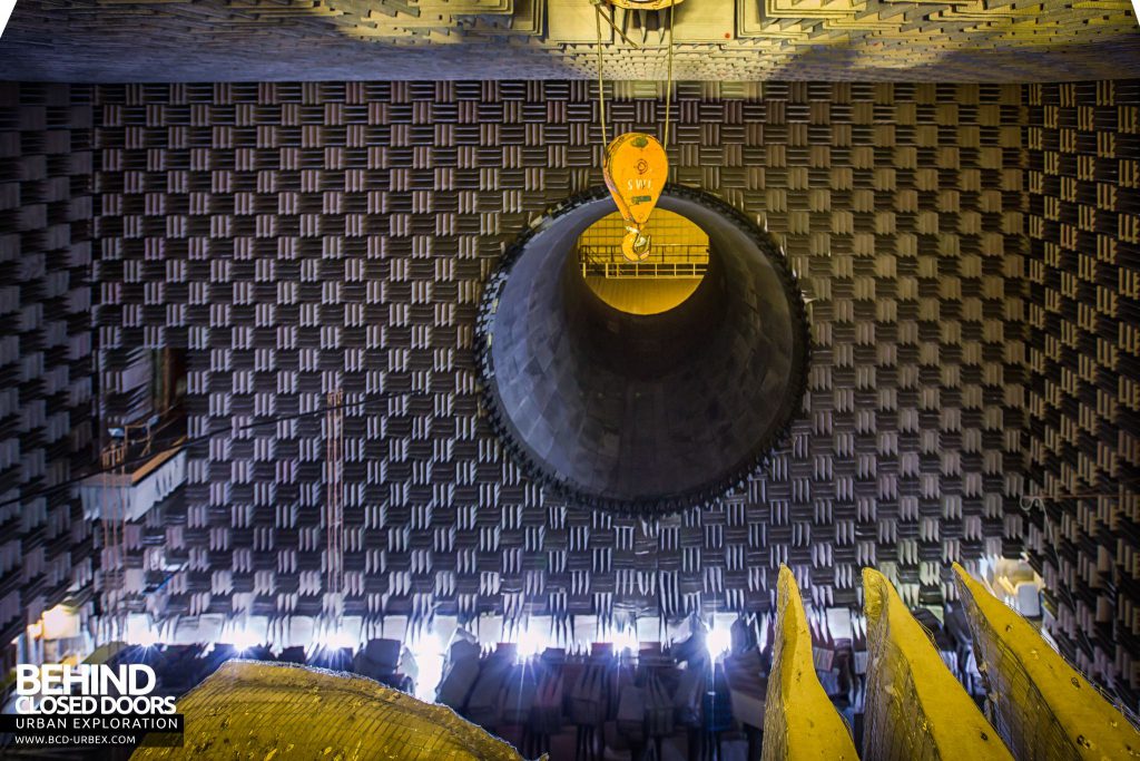 NGTE Pyestock Anechoic Chamber - View from a hatch at the top of the working section, showing ceiling mounted crane​