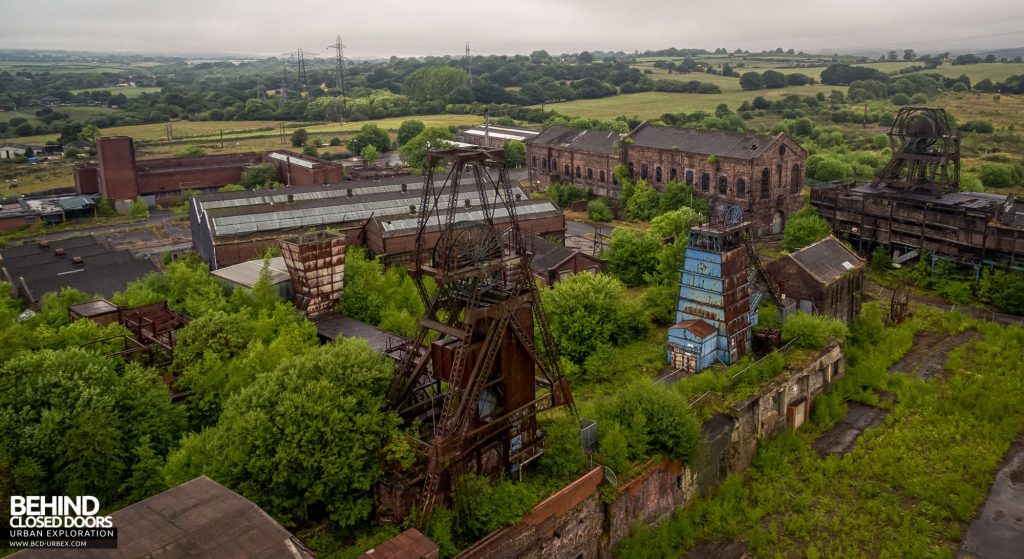 Chatterley Whitfield Colliery - Aerial view of the site including three headstocks