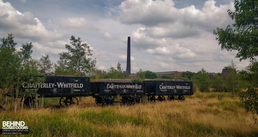 Chatterley Whitfield Wagons with the colliery behind